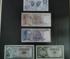 Пано с 6 стари  банкнoти от Югославия + 5 БАНКНОТИ UNC