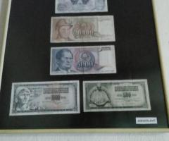 Пано с 6 стари  банкнoти от Югославия + 5 БАНКНОТИ UNC - 4